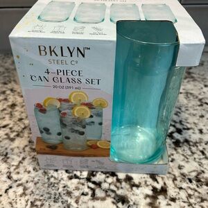 New in Box! BKLYN 4-Piece Can Glass Set in Turquoise